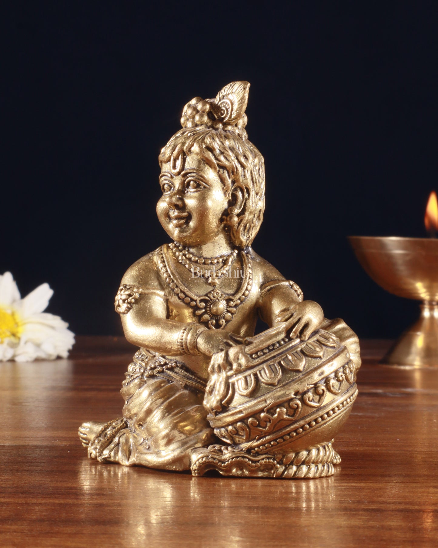 Pure Brass Superfine Makhan Chor Bal Gopal Krishna Idol – 3.5 Inch