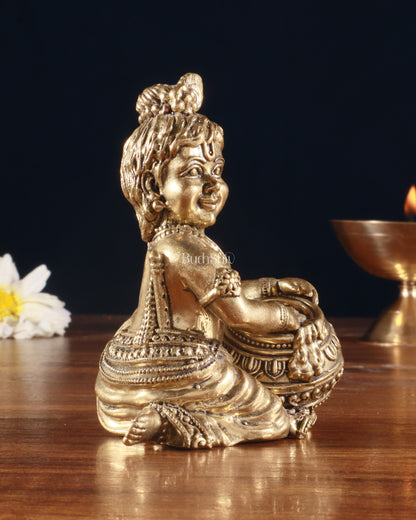 Pure Brass Superfine Makhan Chor Bal Gopal Krishna Idol – 3.5 Inch