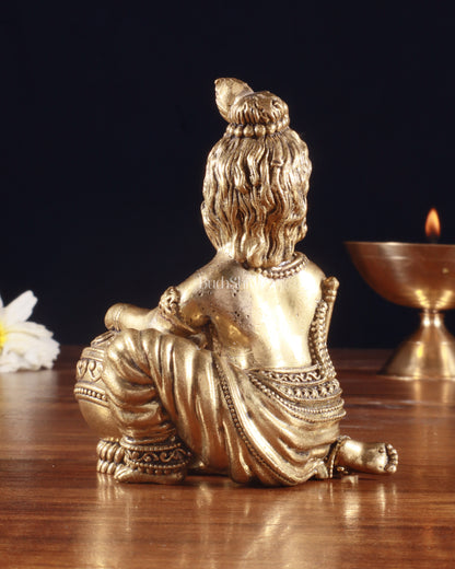 Pure Brass Superfine Makhan Chor Bal Gopal Krishna Idol – 3.5 Inch