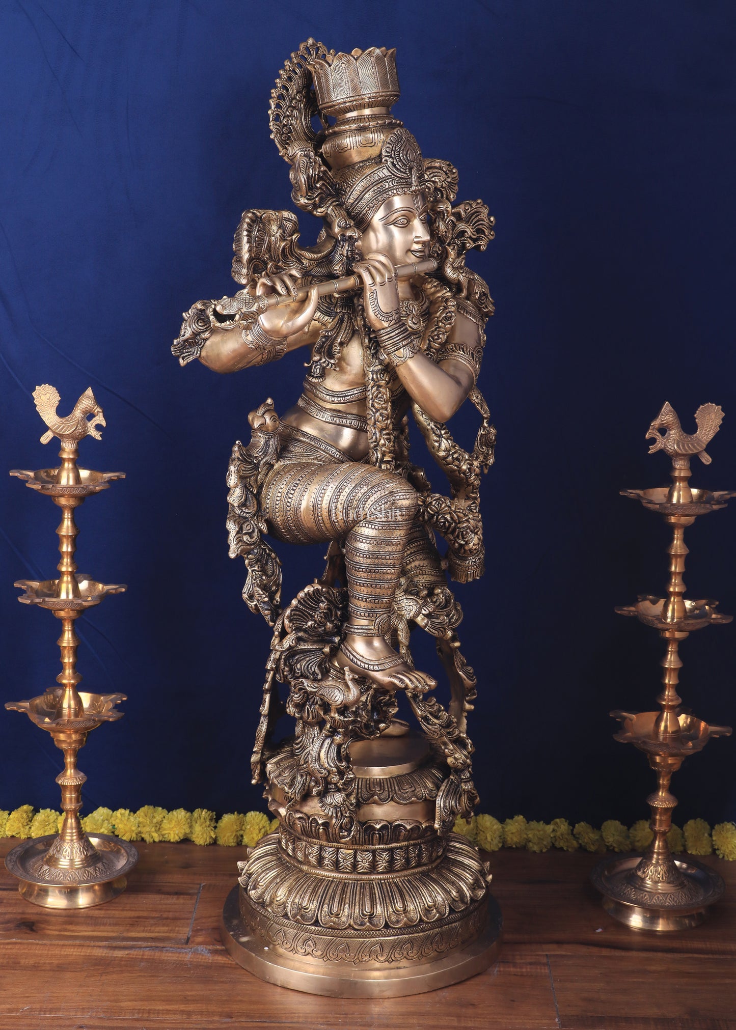 Large Lord Krishna Brass Sculpture - 45 inch handmade