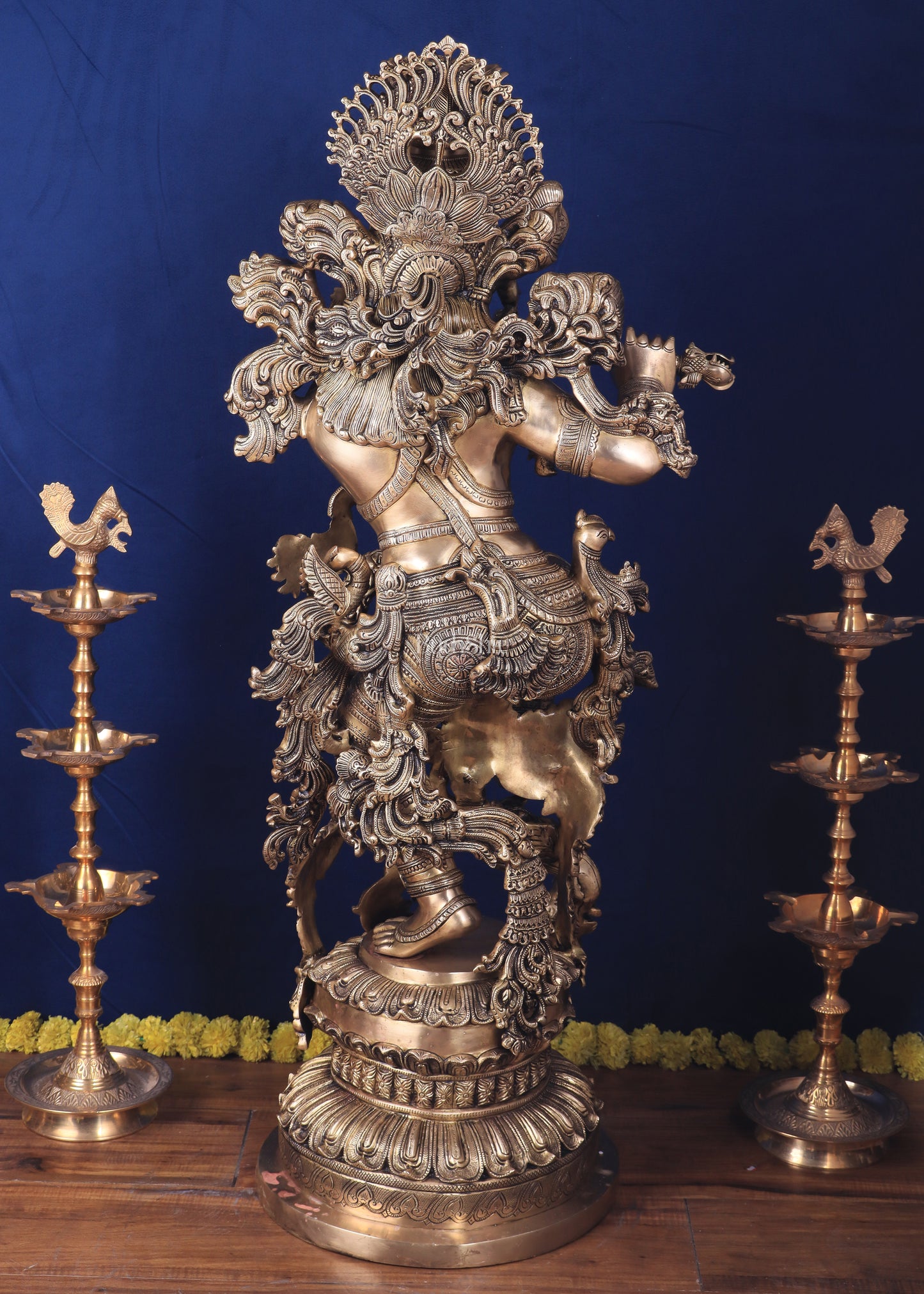 Large Lord Krishna Brass Sculpture - 45 inch handmade