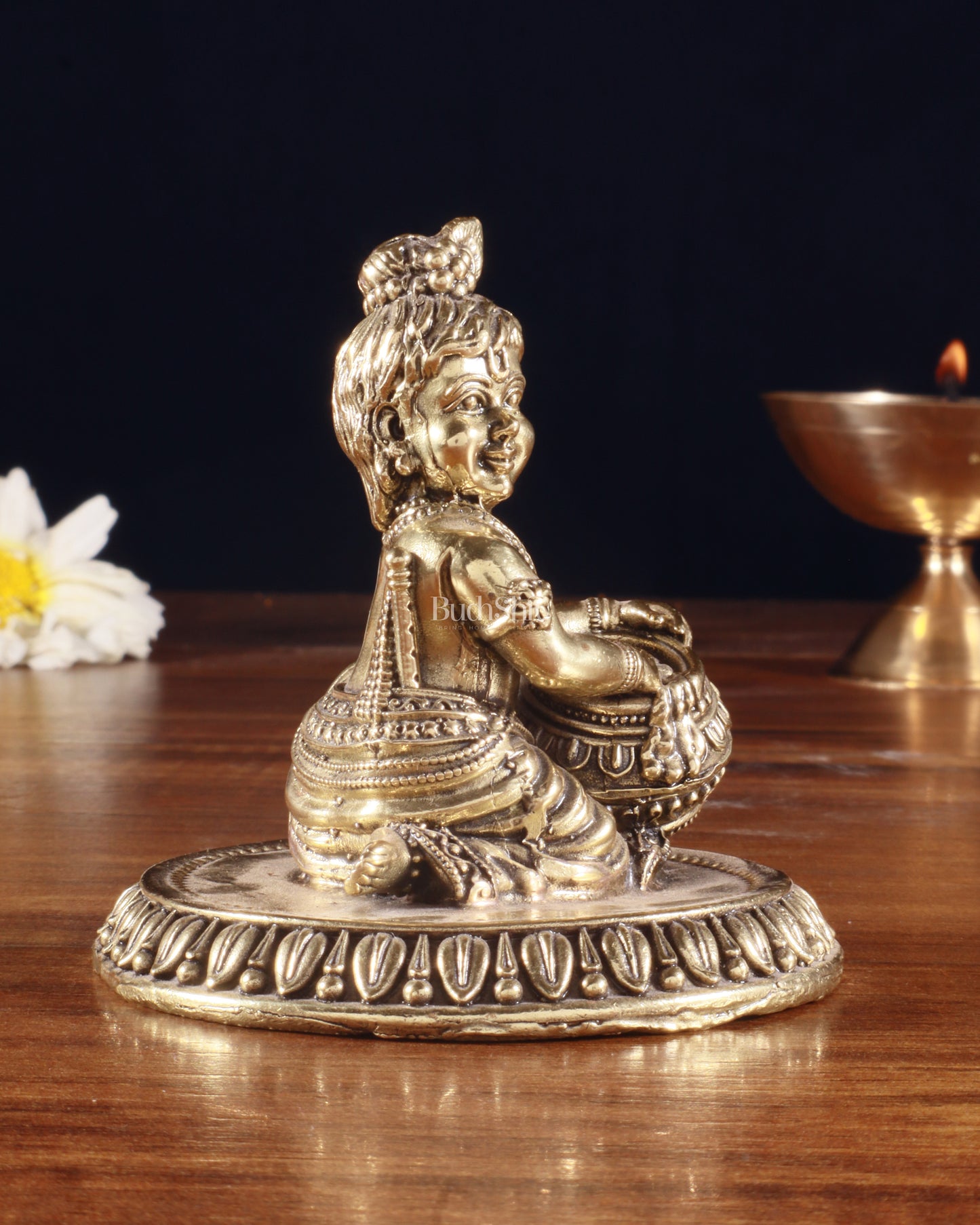 Pure Brass Superfine Makhan Chor Bal Gopal Krishna Idol with Base – 3 Inch