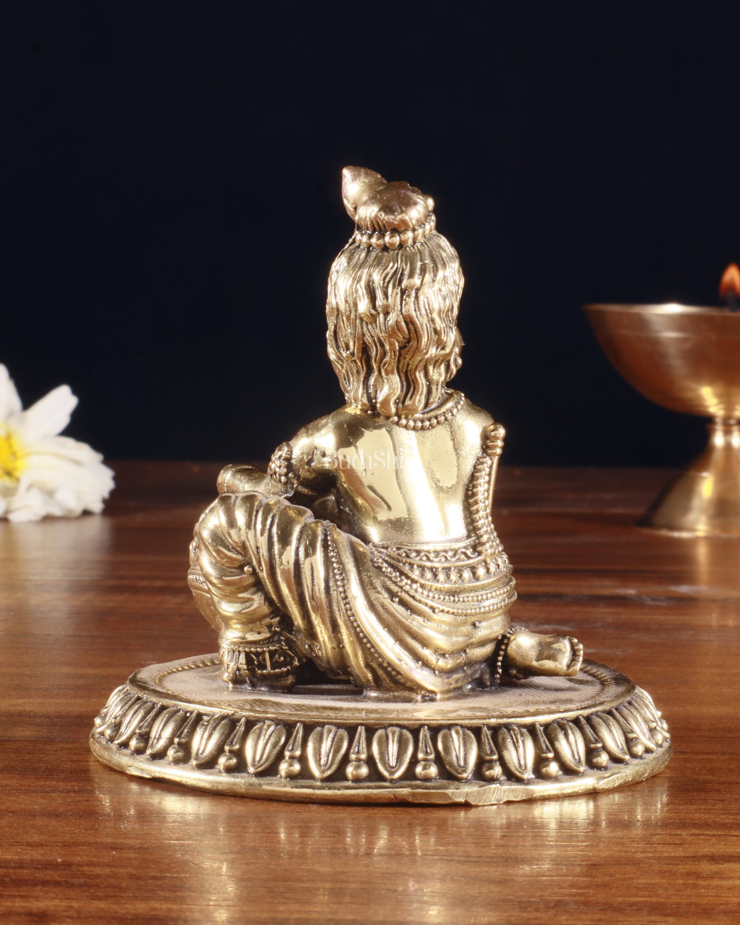 Pure Brass Superfine Makhan Chor Bal Gopal Krishna Idol with Base – 3 Inch