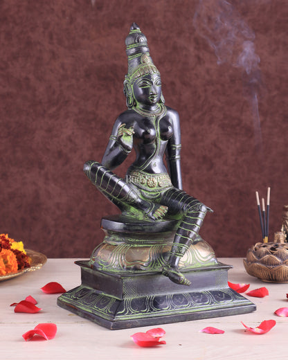 Pure Brass Seated Parvati Idol - 12" Black green tone