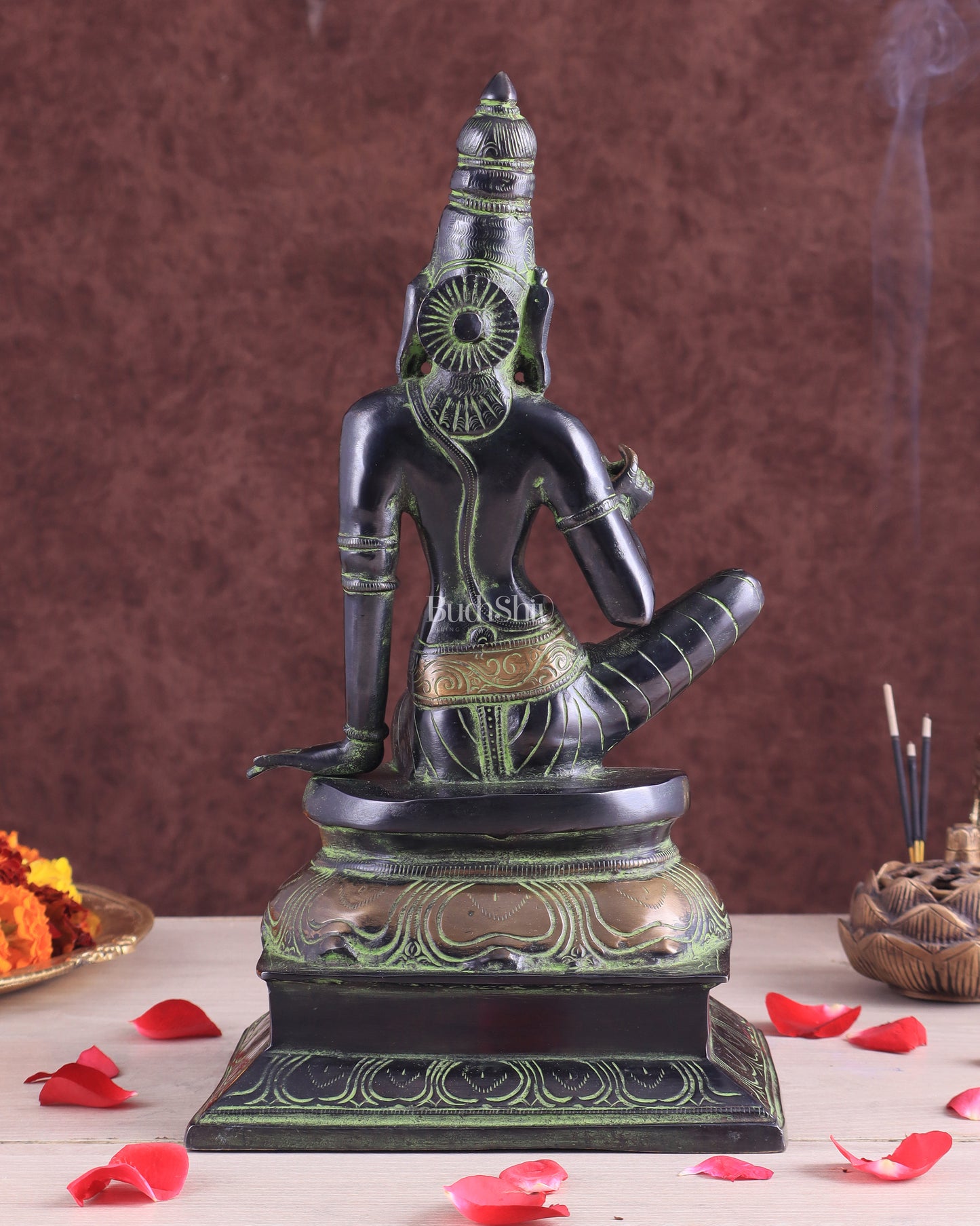 Pure Brass Seated Parvati Idol - 12" Black green tone