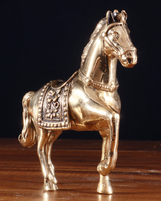 Brass Superfine Horse Showpiece – One Leg Up, Vastu Approved, 5 Inch