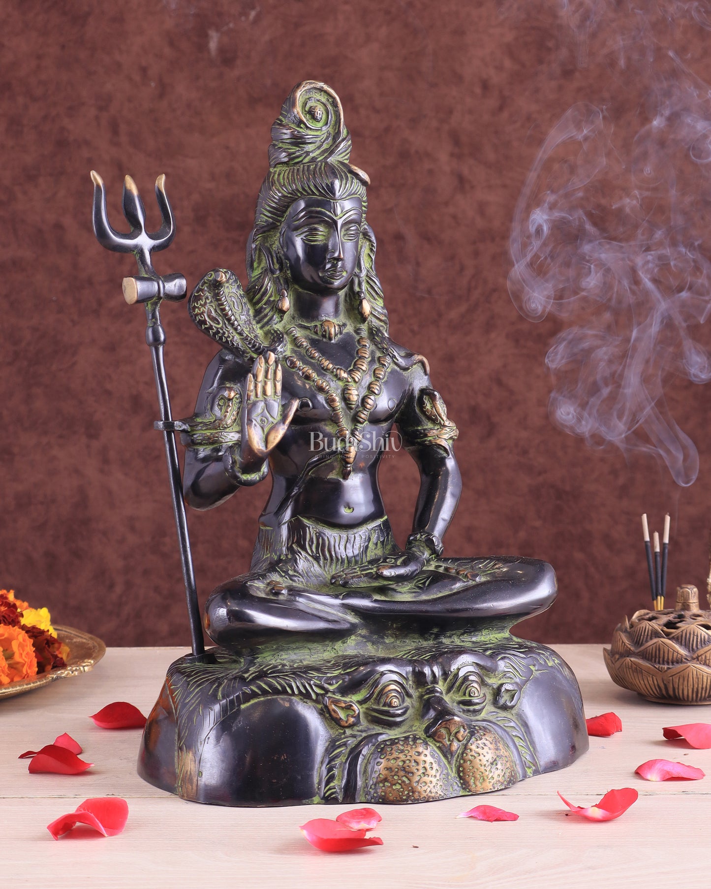 Brass Shiva Statue Duel tone black and green 13"