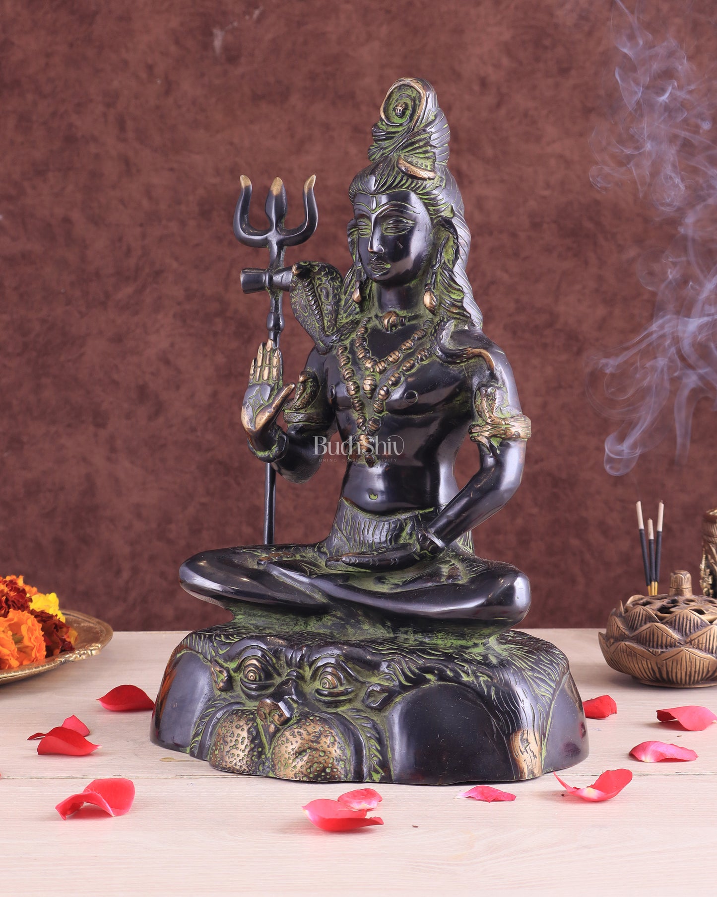 Brass Shiva Statue Duel tone black and green 13"