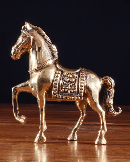 Brass Superfine Horse Showpiece – One Leg Up, Vastu Approved, 5 Inch