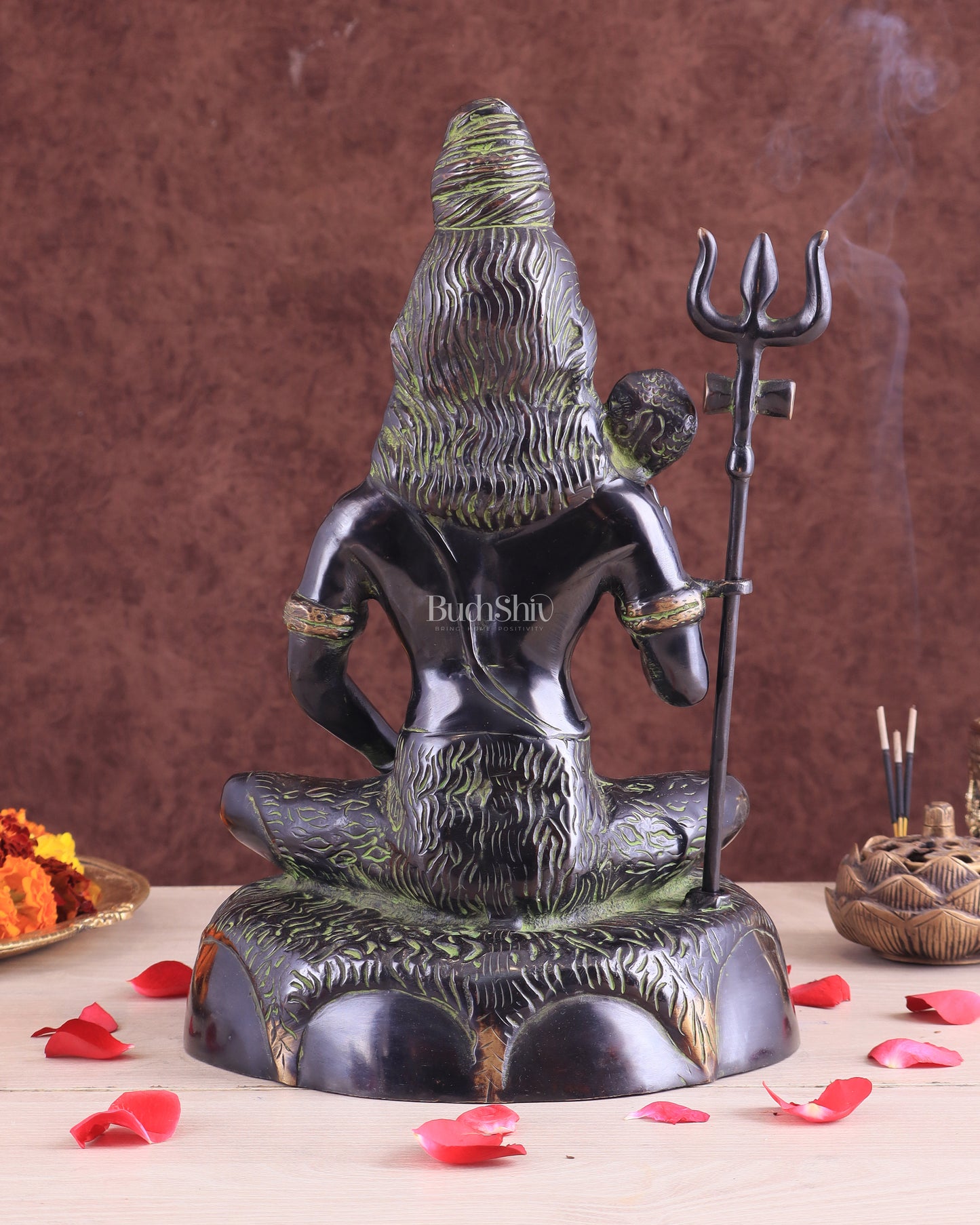 Brass Shiva Statue Duel tone black and green 13"