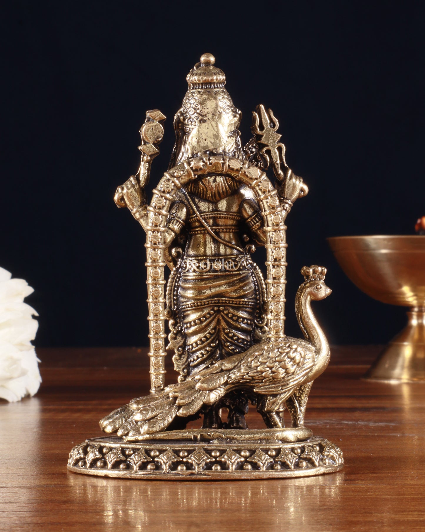 Pure Brass Superfine Murugan with Peacock & Snake Idol – 4 Inch