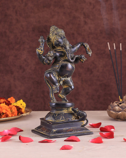 Vintage Brass Dancing Ganesha Statue - Black Sand Finish