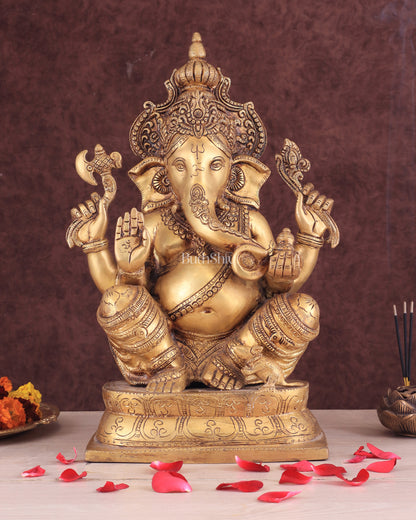 Exquisite Brass Ganesha Idol – Handcrafted 16-Inch Statue