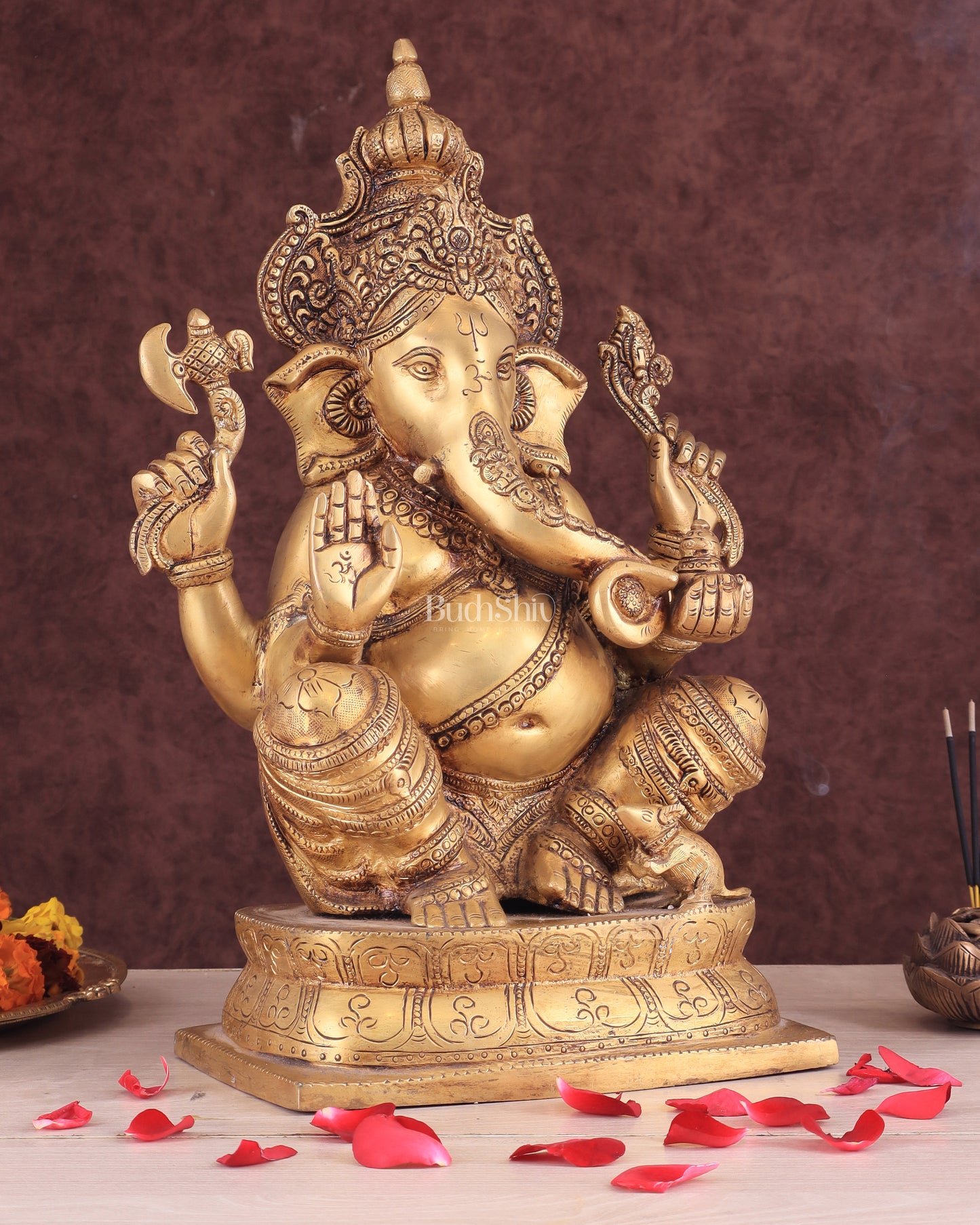 Exquisite Brass Ganesha Idol – Handcrafted 16-Inch Statue