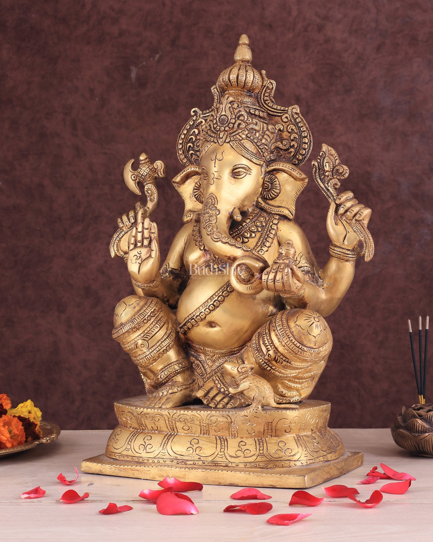 Exquisite Brass Ganesha Idol – Handcrafted 16-Inch Statue