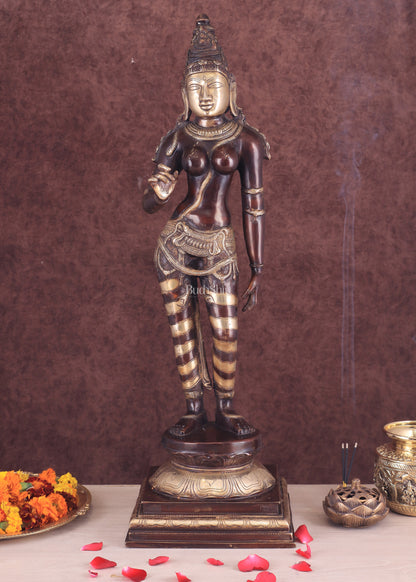 Goddess Parvati Standing Brass Sculpture – 27" Height, Double chola finish