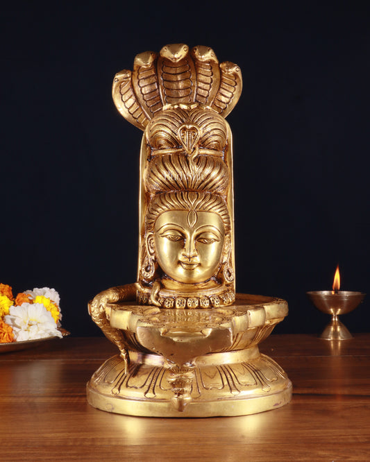 Pure Brass Lord Shiva Mukhalingam Shivling – 12 Inch, 7.39 Kg