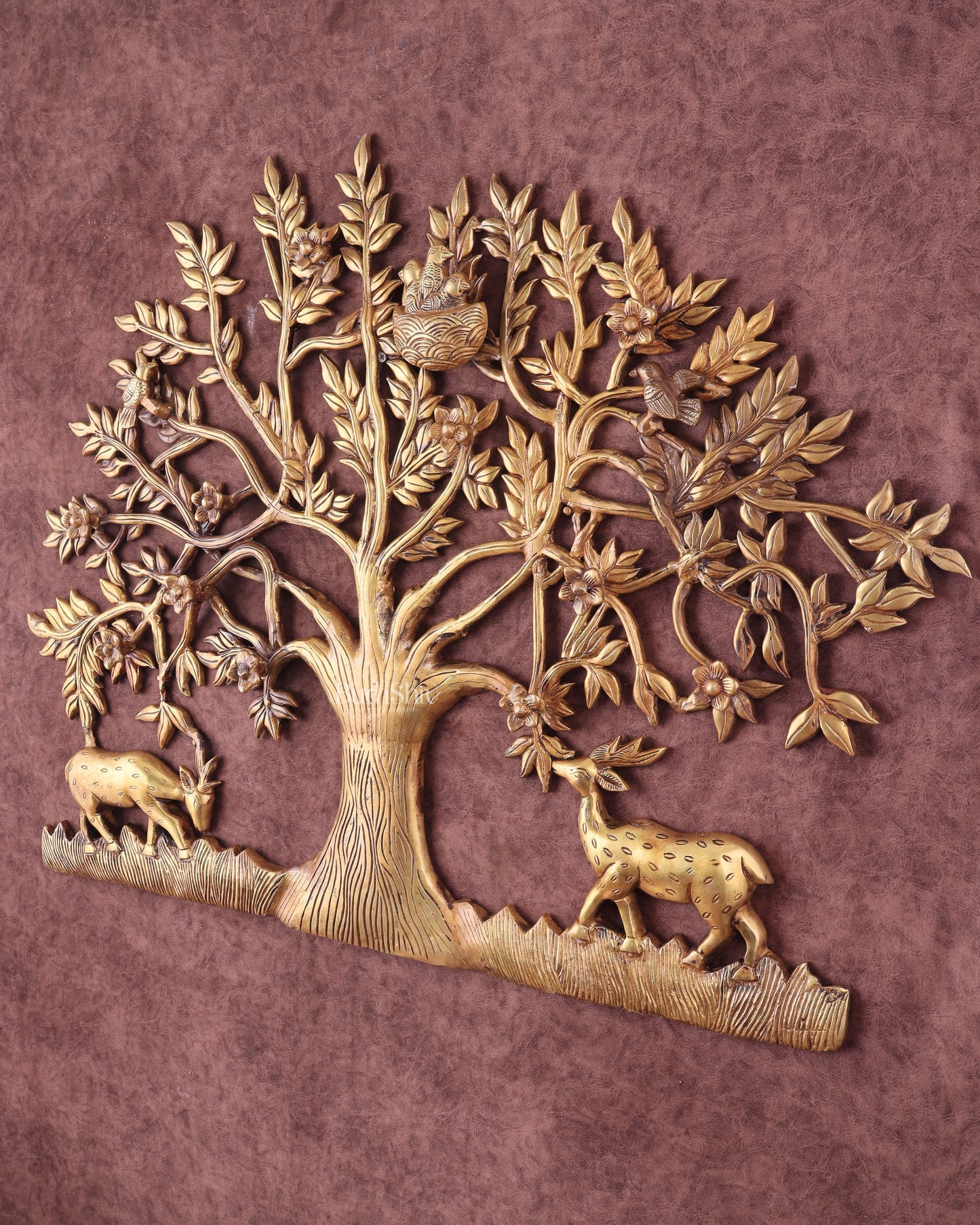 Large Brass Kalpavriksha Wall Hanging with Deers & Birds – 28"x22.5"