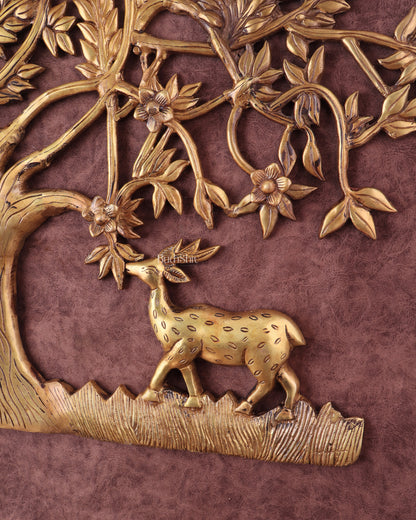 Large Brass Kalpavriksha Wall Hanging with Deers & Birds – 28"x22.5"