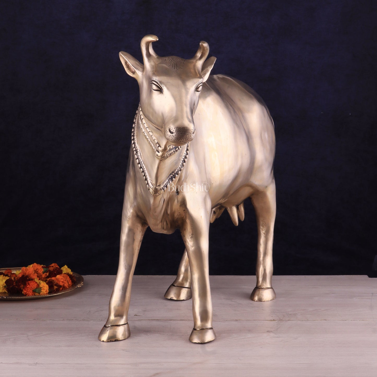 Pure Brass Large Cow Statue – Gomatha Idol | Elegant Spiritual Décor