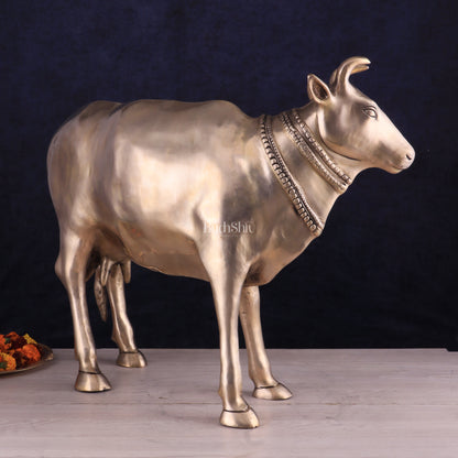 Pure Brass Large Cow Statue – Gomatha Idol | Elegant Spiritual Décor