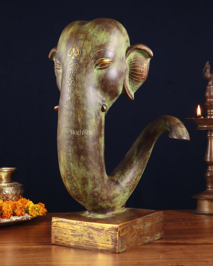 Vintage Brass Lord Ganesha Face Sculpture Showpiece – 17 Inch.