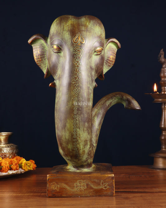 Vintage Brass Lord Ganesha Face Sculpture Showpiece – 17 Inch.