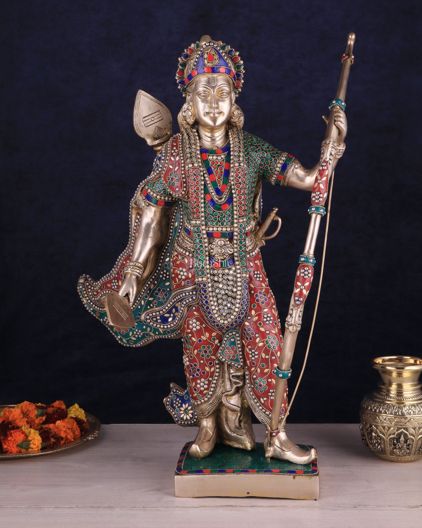 Handcrafted Brass Lord Rama Statue with Bow and Arrow – 26 Inches