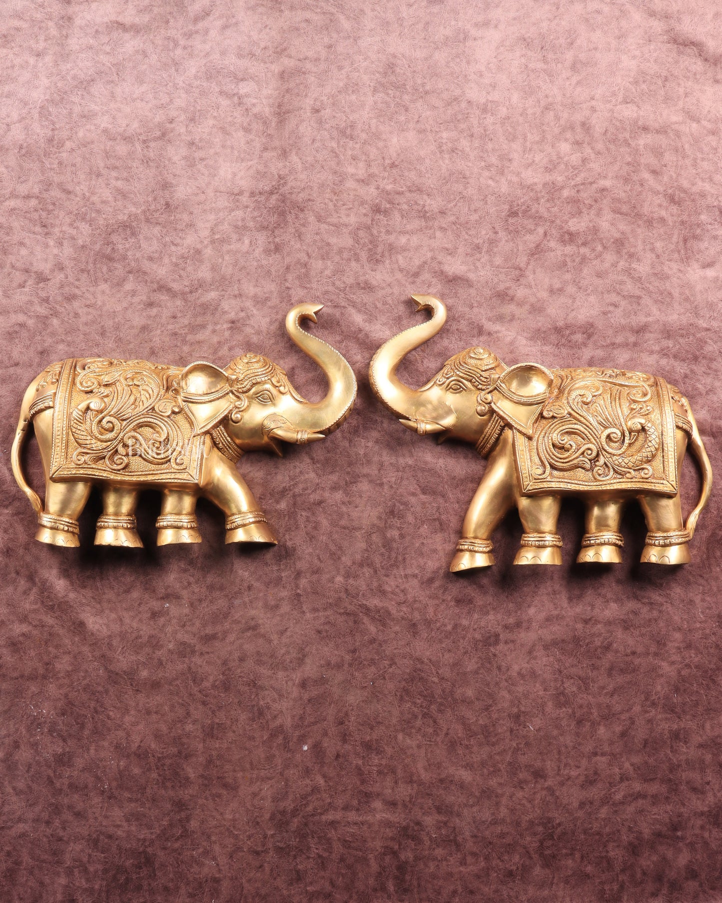 Brass Wall Hanging Elephants with Trunk Up – Pair | Elegant Home Décor 13"