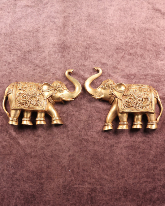 Brass Wall Hanging Elephants with Trunk Up – Pair | Elegant Home Décor 13"