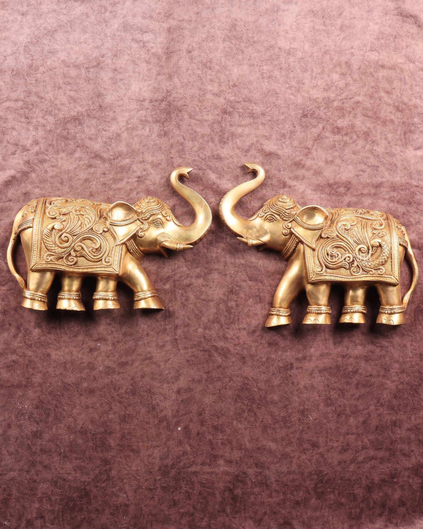 Brass Wall Hanging Elephants with Trunk Up – Pair | Elegant Home Décor 13"