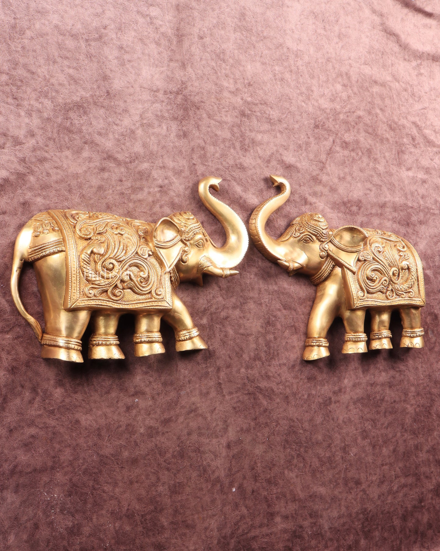 Brass Wall Hanging Elephants with Trunk Up – Pair | Elegant Home Décor 13"