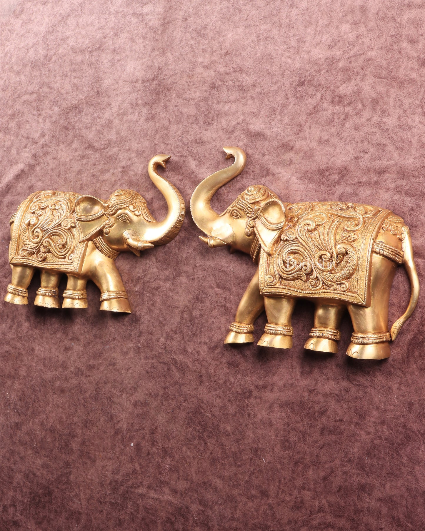 Brass Wall Hanging Elephants with Trunk Up – Pair | Elegant Home Décor 13"