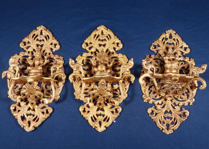 Brass Wall Hanging Diya Set – Ganesha, Lakshmi & Saraswati, 13 Inch