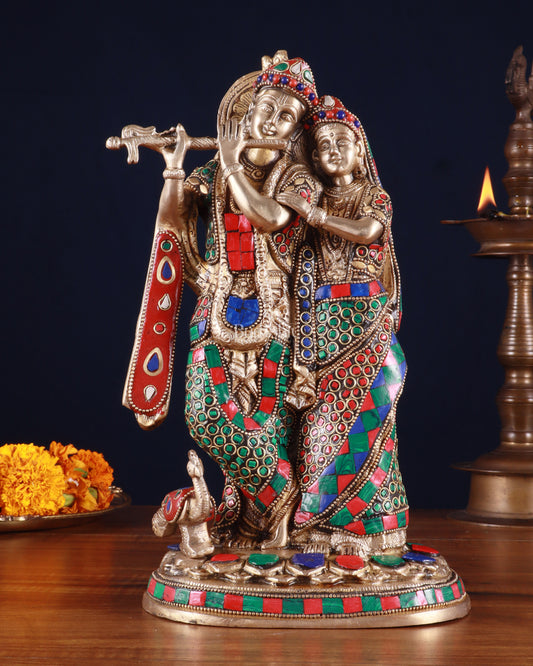 Brass Radha Krishna Idol 12 inch meenakari work