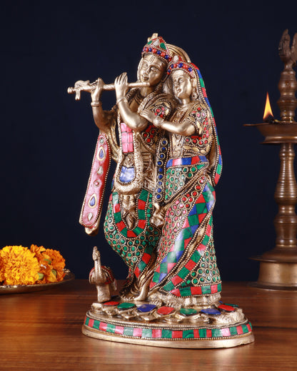 Brass Radha Krishna Idol 12 inch meenakari work