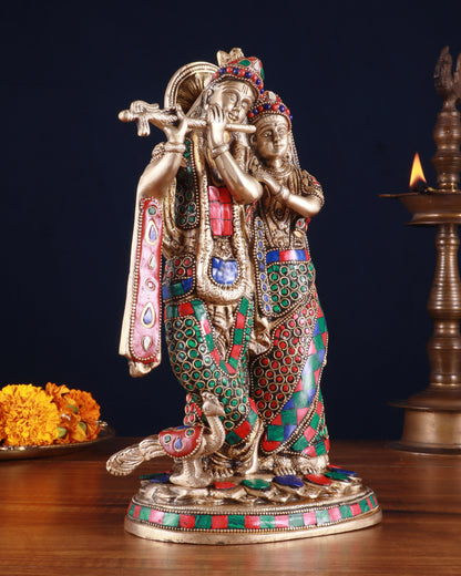 Brass Radha Krishna Idol 12 inch meenakari work