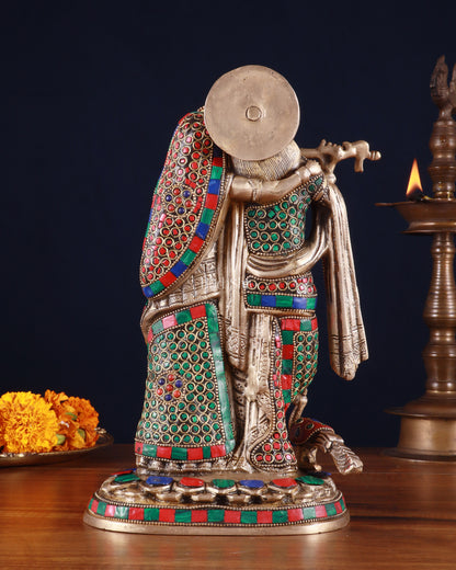 Brass Radha Krishna Idol 12 inch meenakari work