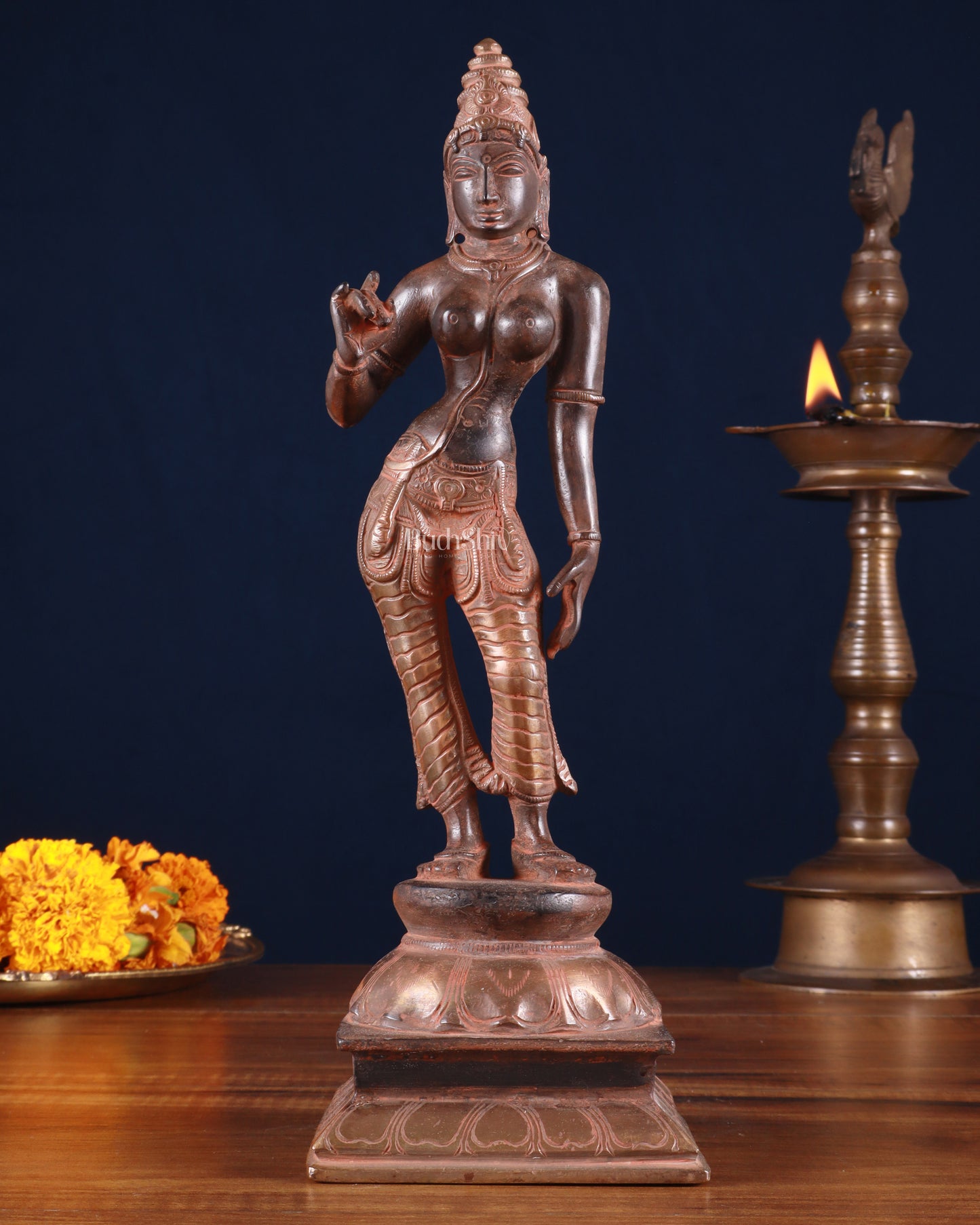 Brass Devi Parvati Uma Idol | 10 Inches | red sand finish