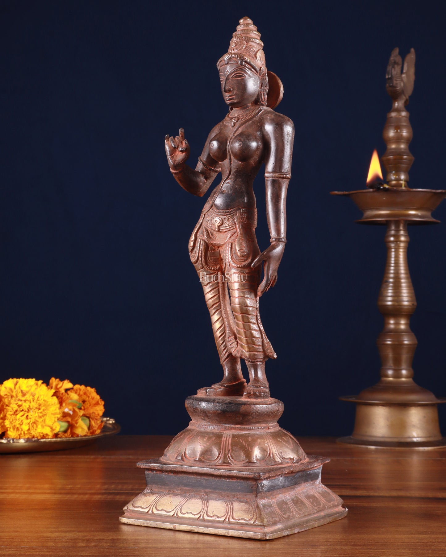 Brass Devi Parvati Uma Idol | 10 Inches | red sand finish