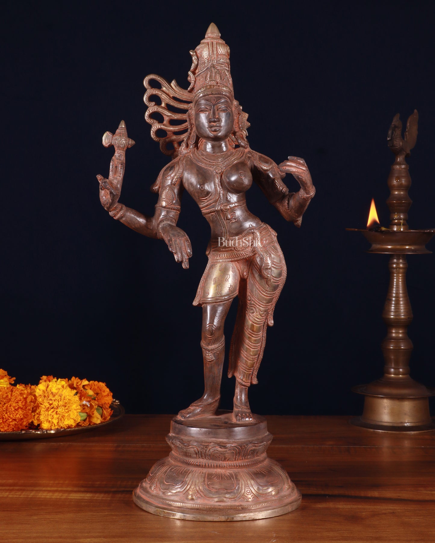 Brass Ardhanarishwara Sculpture – 16.5 inch sand patina finish