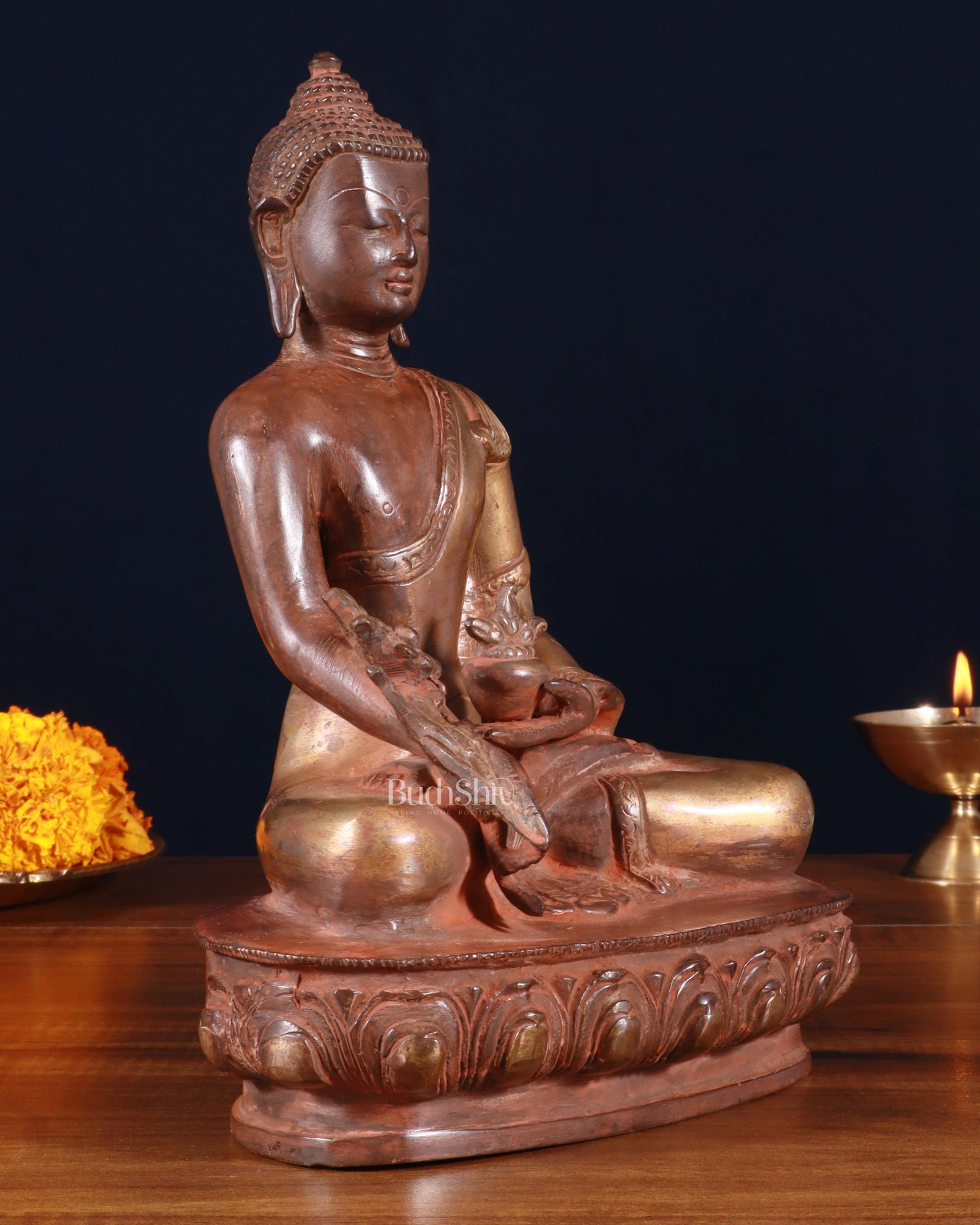 Pure Brass Buddha Statue healing  - 9.5"