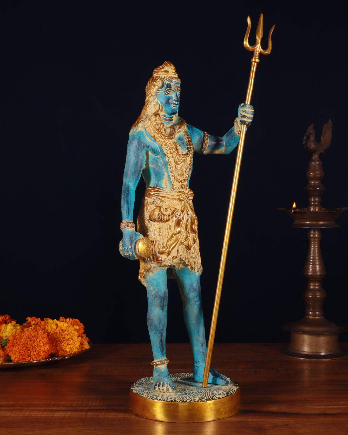 Exquisite Brass Standing Shiva Statue | 18" Height blue finish