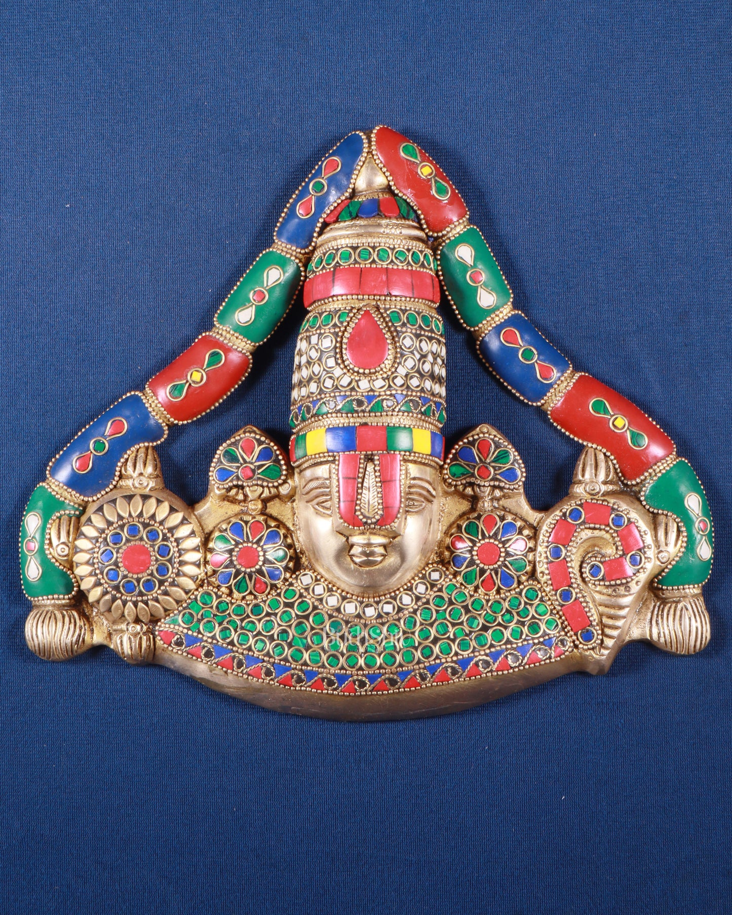 Pure Brass Lord Venkateshwara Tirupati Balaji face Wall Hanging stonework 10 inch