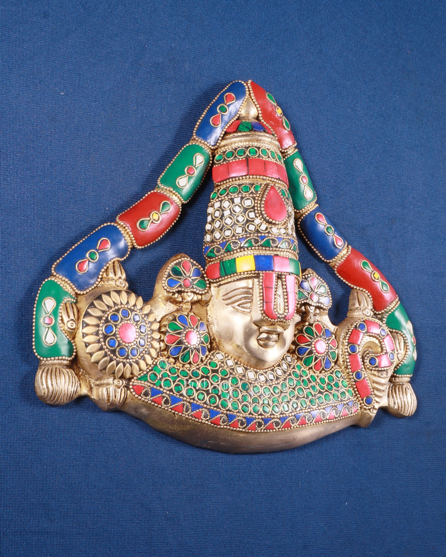 Pure Brass Lord Venkateshwara Tirupati Balaji face Wall Hanging stonework 10 inch