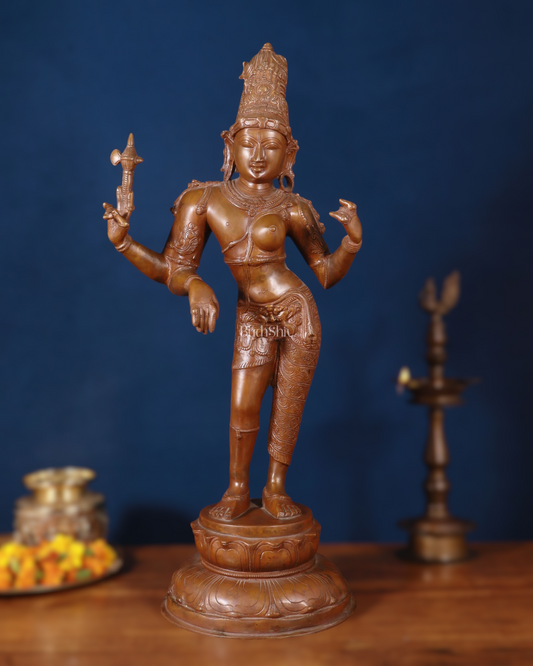 Superfine Brass Ardhanarishwara Statue - 27" Vintage Bronze Tone