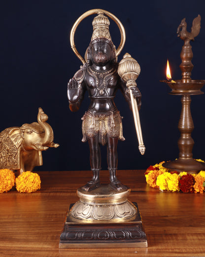 Pure Brass Standing Lord Hanuman Statue – Black Edition, 14.5 Inch