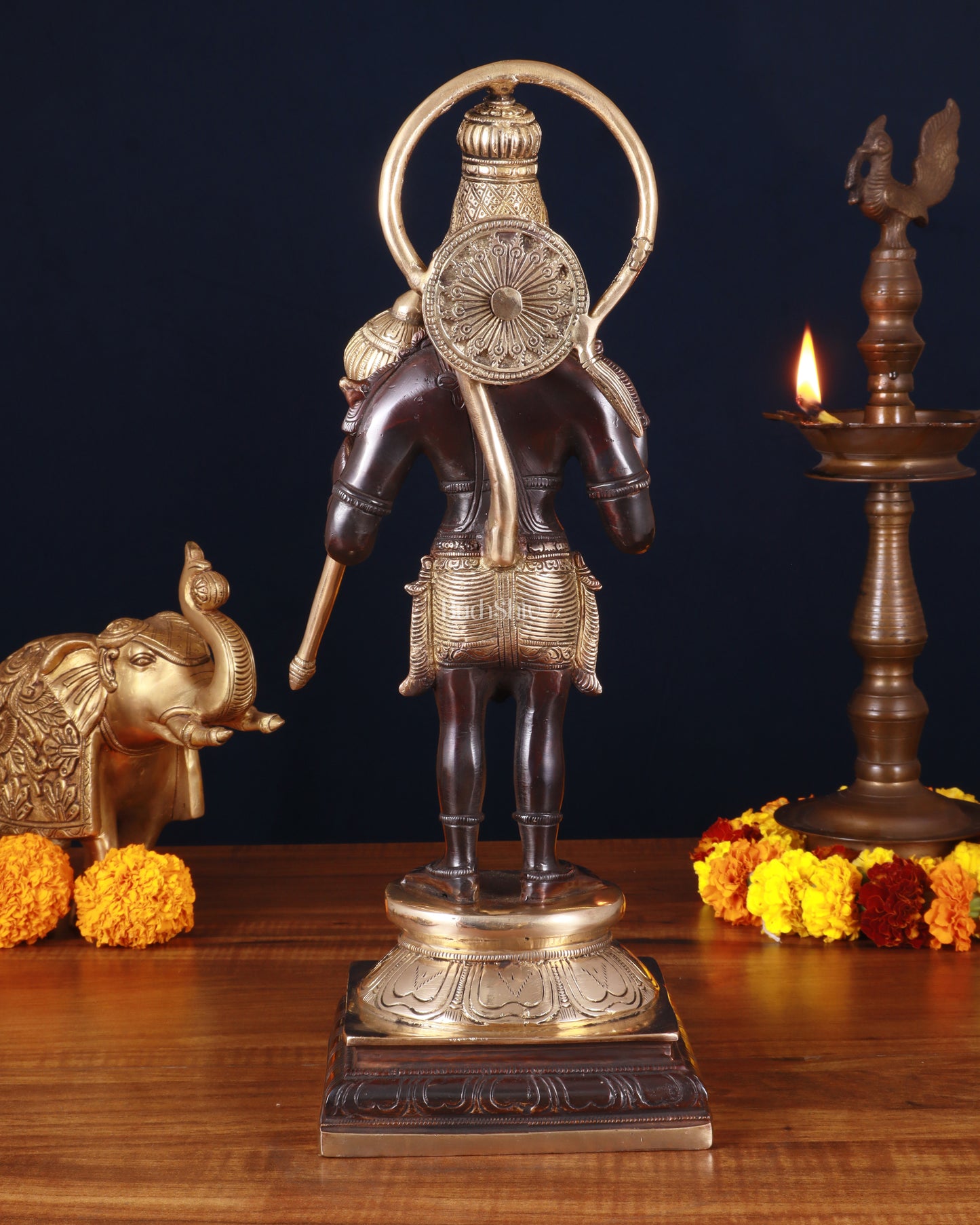 Pure Brass Standing Lord Hanuman Statue – Black Edition, 14.5 Inch