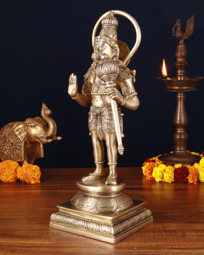 Pure Brass Standing Lord Hanuman Statue – Matte Gold Finish, 14.5 Inch