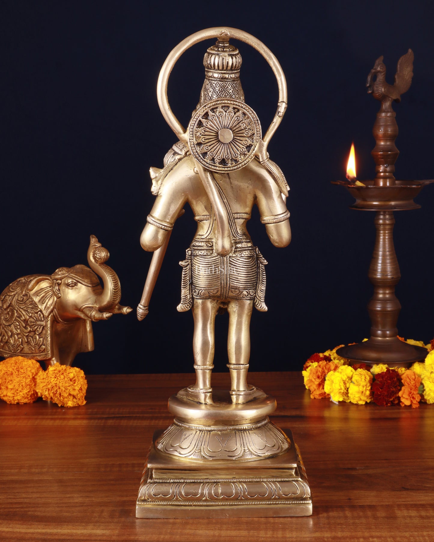 Pure Brass Standing Lord Hanuman Statue – Matte Gold Finish, 14.5 Inch